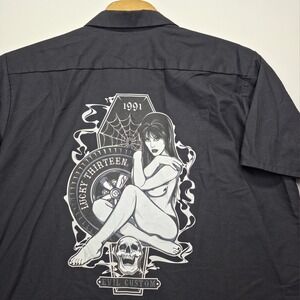 Lucky 13 Work Shirt Mens 3XL Black Red Kap Evil Custom Pin Up Girl Skull Hot Rod